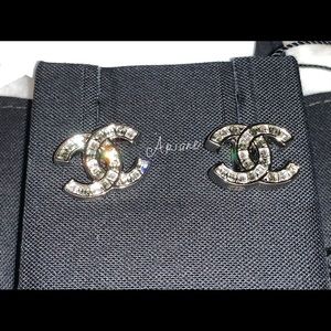 Chanel CC earrings silver with crystals